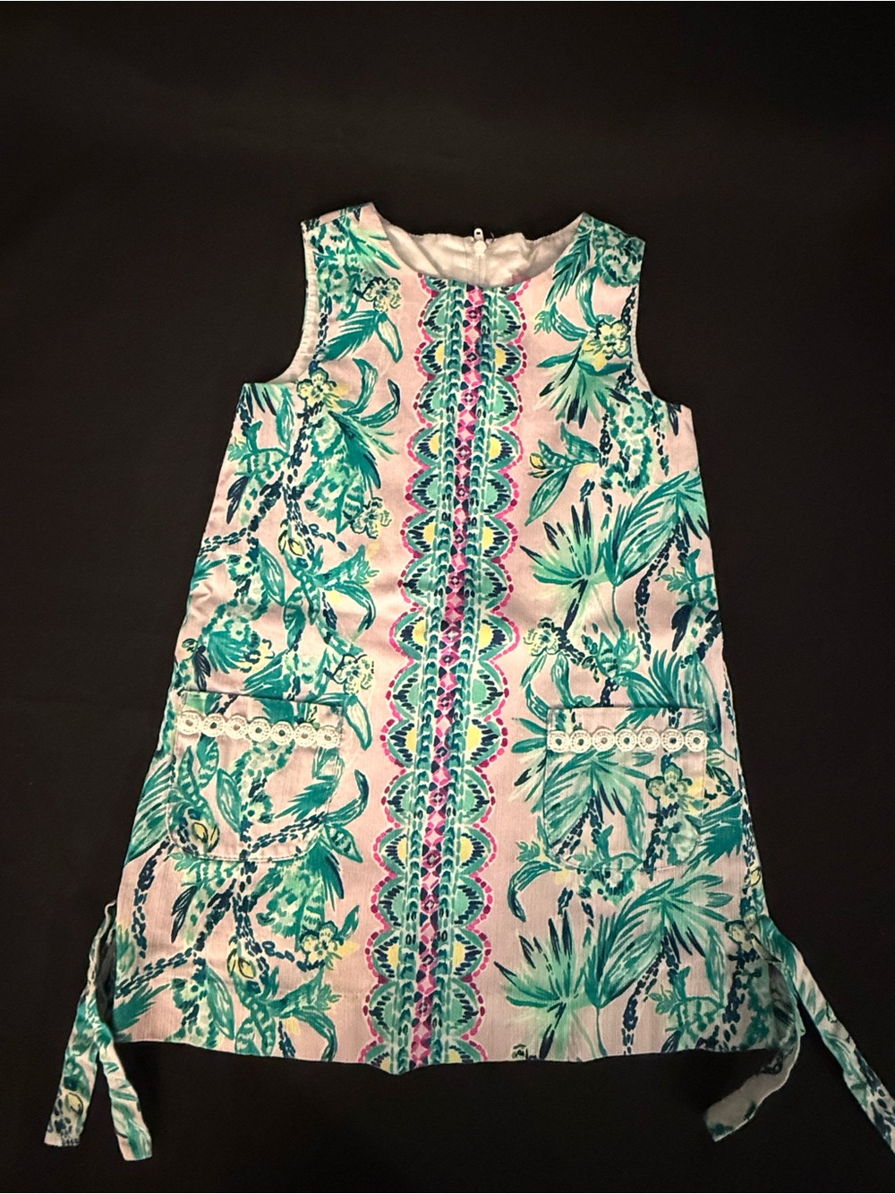 Lilly Pulitzer Girls' Sleeveless Tropical Print Dress - Teal & Pink